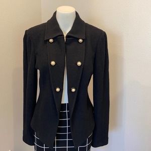 ST JOHN Black Military Style Pearl Button Jacket 6